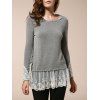 Casual Splicing Scoop Neck Loose-Fitting Long Sleeve T-Shirt For Women - gris foncé S