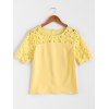 Crochet Flower Hollow Out Splicing Jewel Neck Solid Color Stylish Women's Blouse - Jaune M