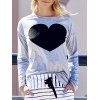 Women's Heart Pattern T-Shirt Long Sleeve Crew Neck Tops - LIGHT GRAY S