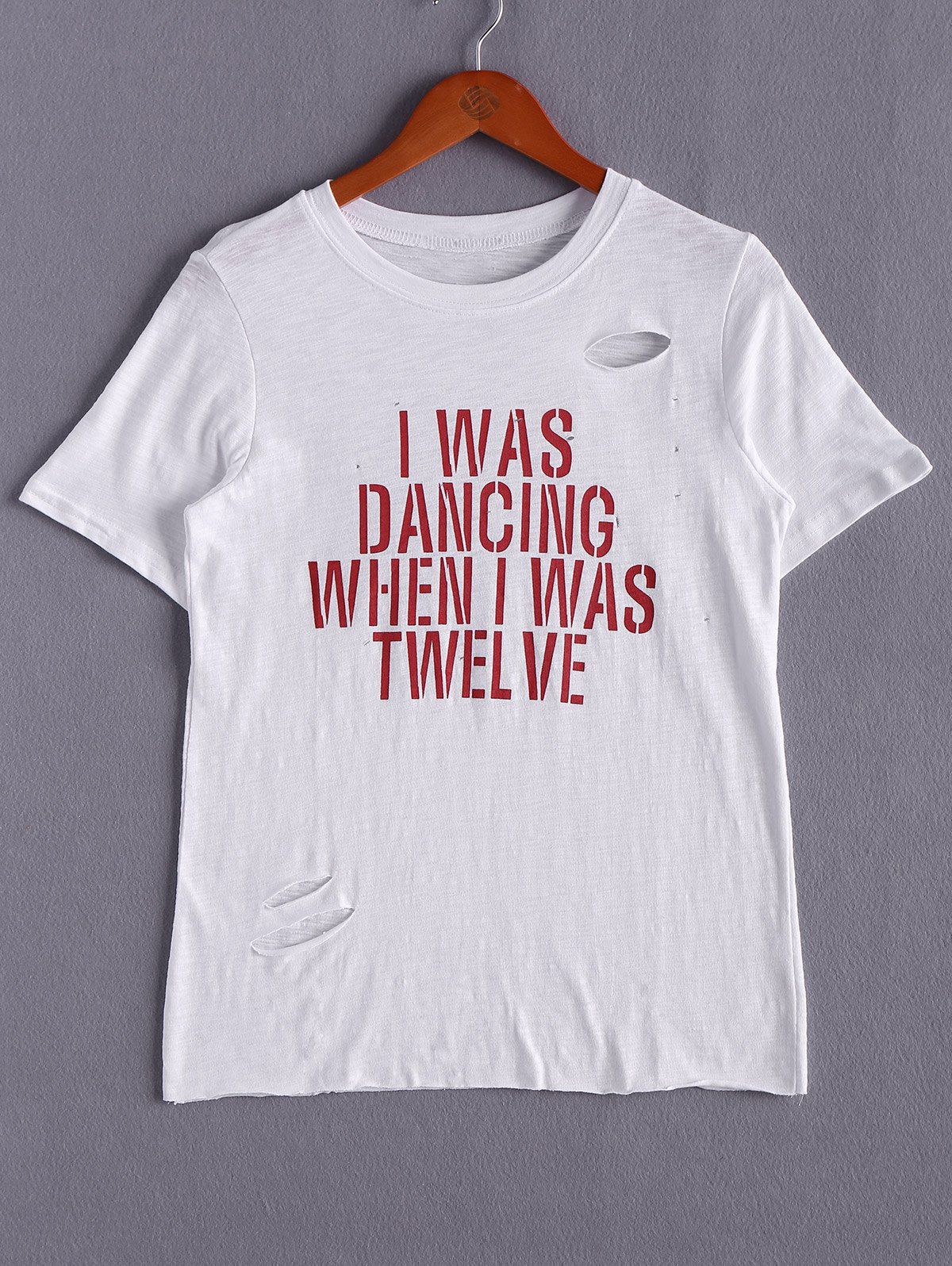 

Casual Round Neck Short Sleeve Letter Print Women's T-Shirt, White