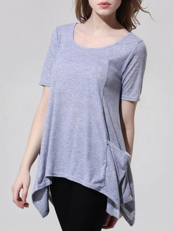 Mode encolure dégagée asymétrique gris T-shirt pour les femmes - Gris XL