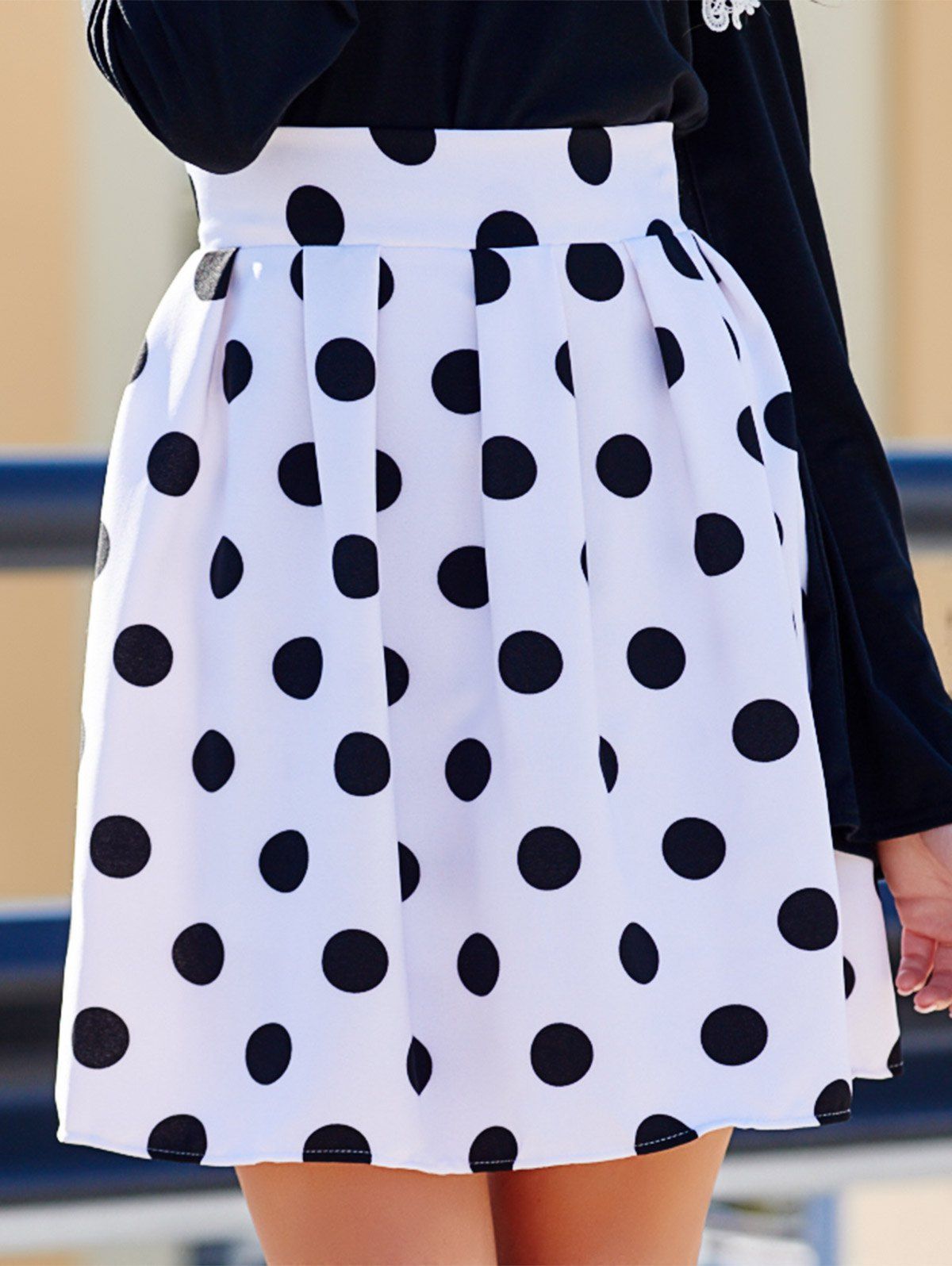 Sweet High-Waisted Ruffled Polka Dot Women's Skirt - WHITE/BLACK S