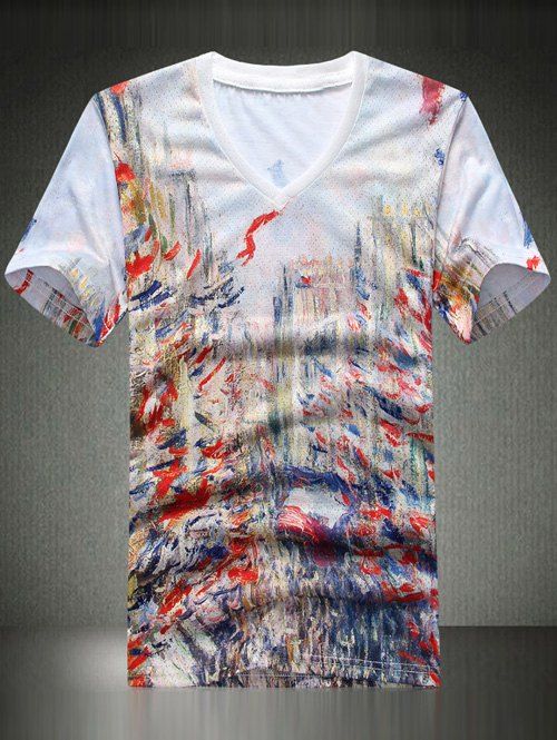 Casual V-Neck Printing Men's T-Shirt - coloré 3XL