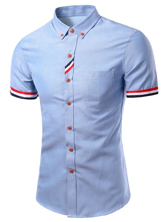 Élégant col rabattu rayé à manches courtes T-shirt Bouton-Down For Men - Bleu clair 4XL