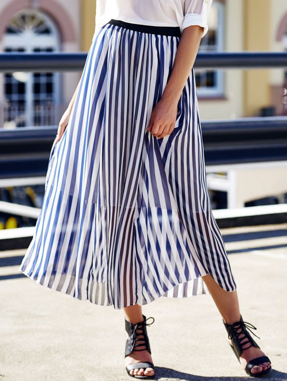 Women's Stylish High Waist Vertical Striped Skirt - CADETBLUE ONE SIZE
