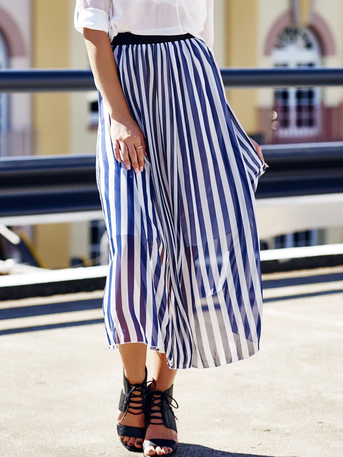 2018 Women's Stylish High Waist Vertical Striped Skirt CADETBLUE ONE ...