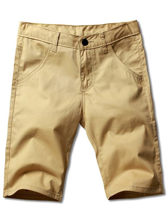 Men 's  Taille Plus jambes droites Zip Fly Solide Couleur Shorts - Kaki 32