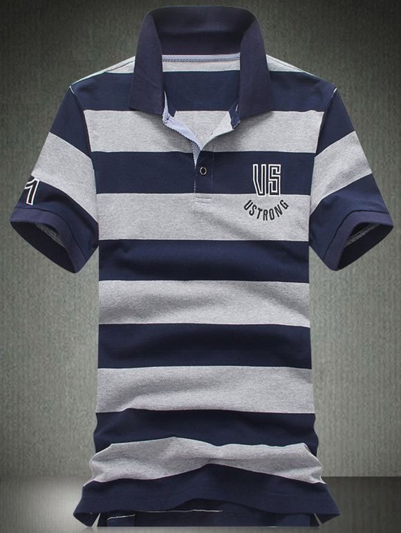 De plus Polo T-Shirt Taille lettres brodé Stripe col rabattu manches courtes hommes  's - Bleu L
