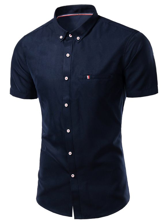 Modish Turn-Down Collar Short Sleeve Men's Button-Down Shirt - Cadetblue 4XL