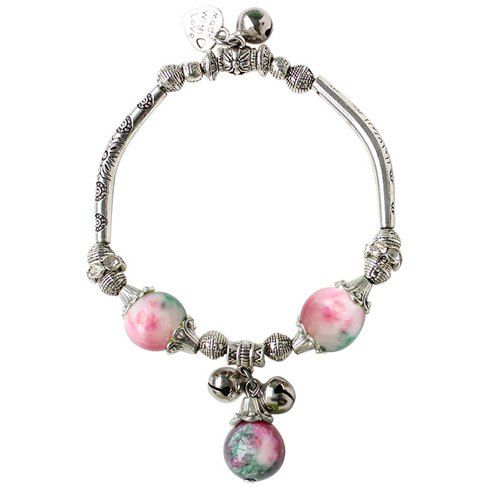 Style rétro pierre semi-précieuse perle en alliage Charm Bracelet pour les femmes - Rose clair 