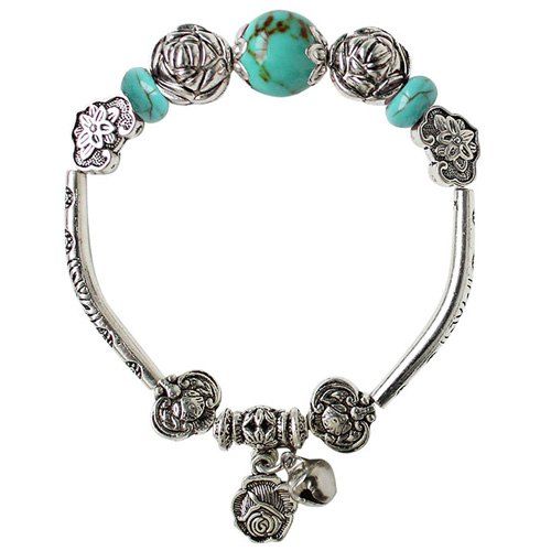 Bracelet Charmant en Forme de Rose en Alliage Style Ancien avec Fausse Turquoise - Pers 
