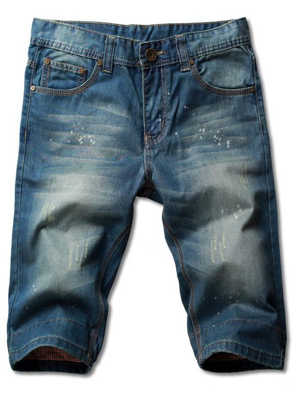 Men's Casual Summer Zip Fly Straight Legs Denim Shorts - Bleu 33