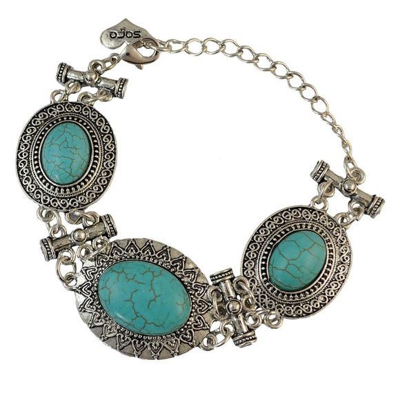 Chic Faux Turquoise Alloy Oval Bracelet pour les femmes - Argent 