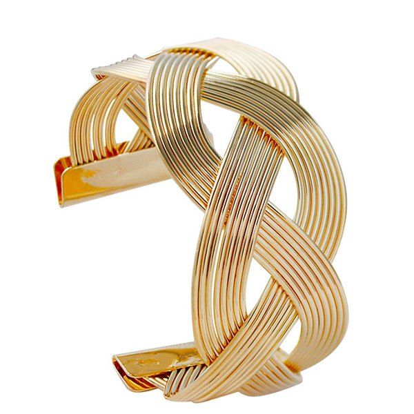

Stylish Solid Color Knitted Alloy Cuff Bracelet For Women, Golden