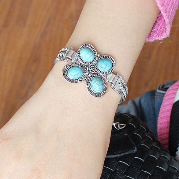 Vintage Forme Papillon Turquoise Charm Bracelet pour les femmes - Argent 