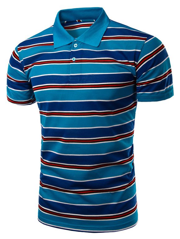 Élégant col rabattu à rayures Imprimer manches courtes Polo T-shirt pour les hommes - Bleu Saphir XL