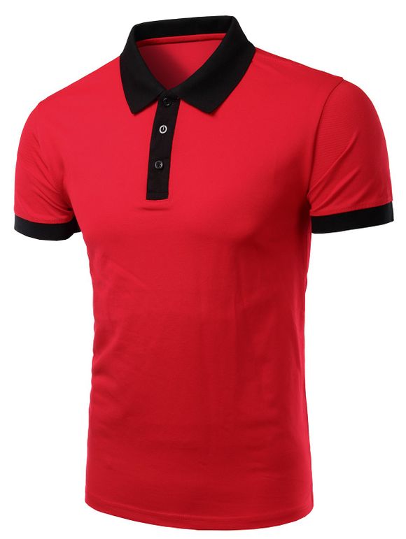Casual Col Turn-Down Color Block manches courtes hommes  's Polo T-Shirt - Rouge L