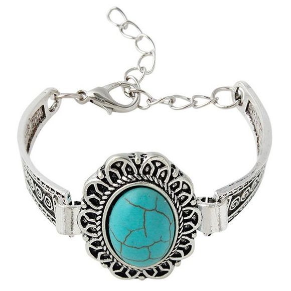 Retro Faux Turquoise Oval Floral Bracelet pour les femmes - Argent 