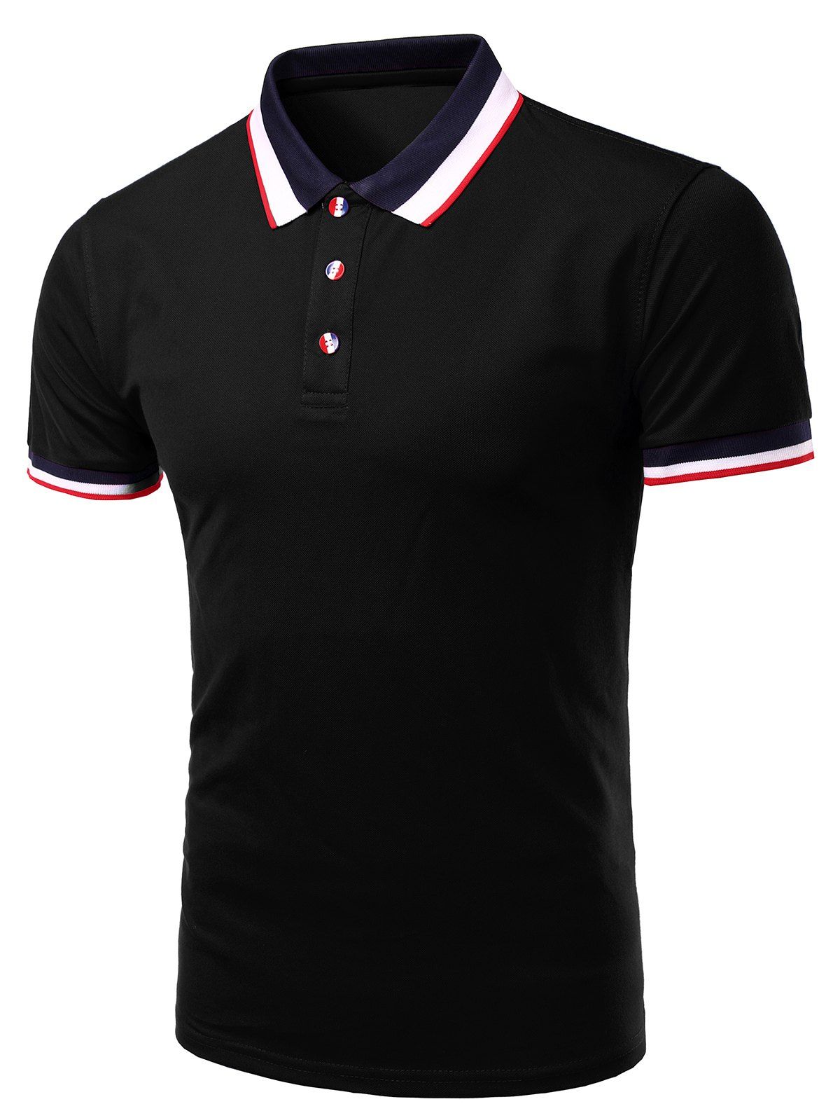 

Stylish Turn-Down Collar Color Block Short Sleeve Polo T-Shirt For Men, Black