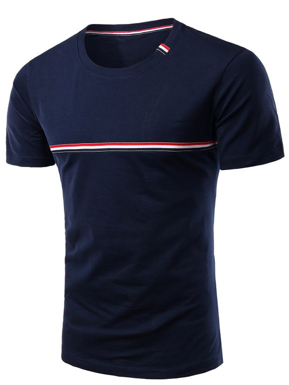 Trendy col rond à rayures imprimé à manches courtes T-shirt pour les hommes - Cadetblue 4XL