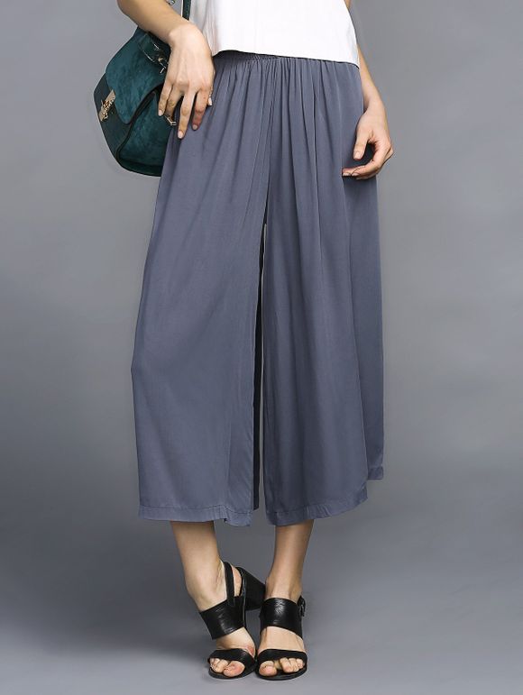 Trendy Elastic Waist Wide Leg Pure Color Chiffon Women's Ankle Pants - Bleu gris ONE SIZE(FIT SIZE XS TO M)