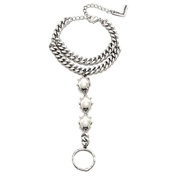 Graceful Faux Bracelet de perles avec anneau pour les femmes - Argent 
