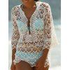 Trendy à manches 3/4 Blanc évider Lace-Up femmes s 'Cover-Up - Blanc ONE SIZE(FIT SIZE XS TO M)