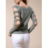 Chandail à Col Rond Tendance Couleur Unie et Manches Longues avec des Découpes pour Femmes - Gris S