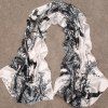 Chic Wintersweet and Bird Chinese Style Painting Women's Silky Scarf - Gris Noir 