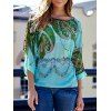 Scoop Neck Batwing Sleeve Printed Loose-Fitting Blouse For Women - COLORMIX L