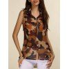 Shirt Collar Sleeveless Camouflage Print See-Through Women's Blouse - Camouflage XL