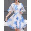 Elegant Women's Scoop Neck Cold Shoulder Printed Dress - Bleu et Blanc M