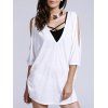 Trendy Plunging Neck Pure Color Cut Out Loose Bat Sleeve T-Shirt For Women - Blanc 2XL