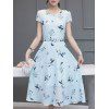 Sweet Women's V-Neck Short Sleeves Floral Print Dress - Bleu clair XL