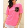 T-shirt à manches courtes élégant col rond imprimé léopard femmes - Tangerine S