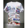 3D Hand Painted Print Color Block V-Neck Holes Design Short Sleeve Men's T-Shirt - multicolore 2XL
