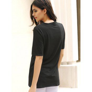 Black V Neck Printed Half Sleeve T Shirt