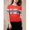 Stylish Hit Color Print Short Sleeve Jewel Neck T-Shirt For Women - Tangerine ONE SIZE(FIT SIZE XS TO M)