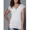 T-shirt de V-Neck manches courtes conception simple femmes  zippé - Blanc XL