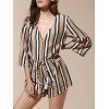 Alluring Striped 3/4 Sleeve Plunging Neck Women's Romper - Rayure M