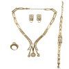 A Suit of Vintage Faux Pearl Rhinestone Rectangle Necklace Bracelet Ring and Earrings For Women - d'or 