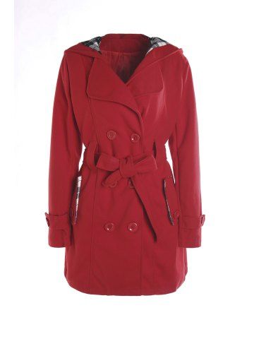 Manteau à Capuche en Laine à Double Bouotnnage