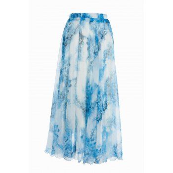 Women's Animal Print Chiffon Maxi Skirt - Elastic Waistband, Long Length, High Rise, Layered Pleated Design, One Size