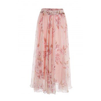 [41% OFF] 2024 Trendy Elastic Waist Floral Print Women's Chiffon Skirt ...