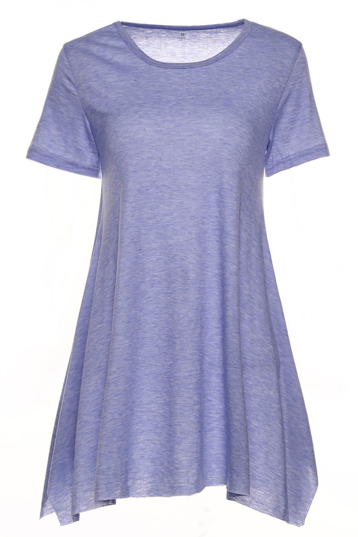 Trandy Short Sleeve Pure Color Dress For Women, BLUE, S in Casual ...