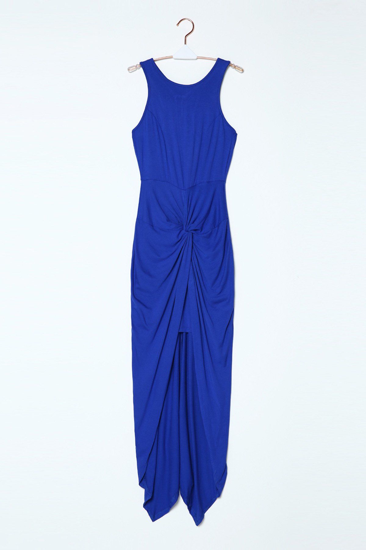 

Stylish Sleeveless Solid Color Asymmetric Bodycon Racerback Dress For Women, Blue