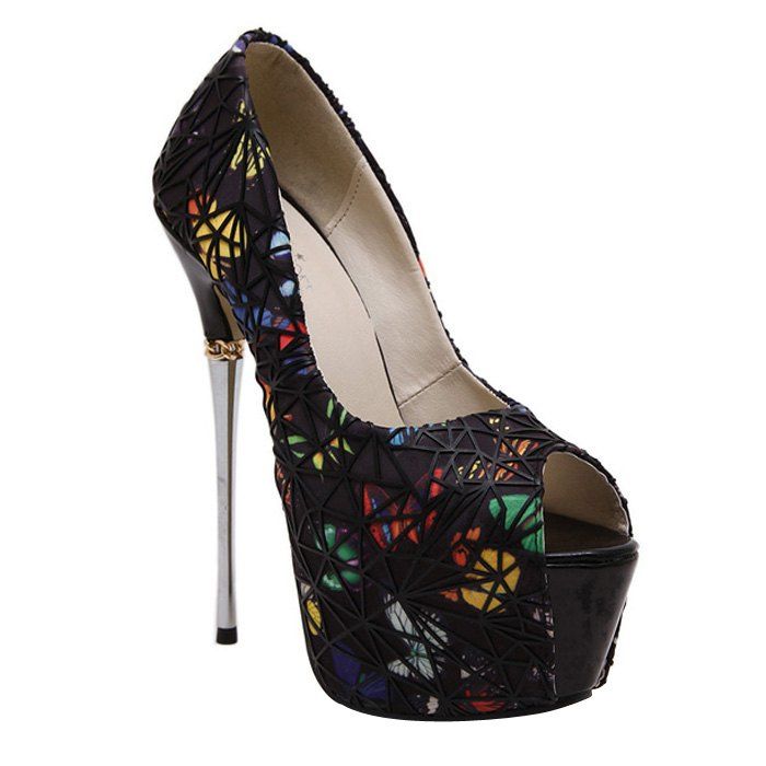

Stylish Chain and Butterfly Pattern Design Women's Peep Toe Shoes, Black