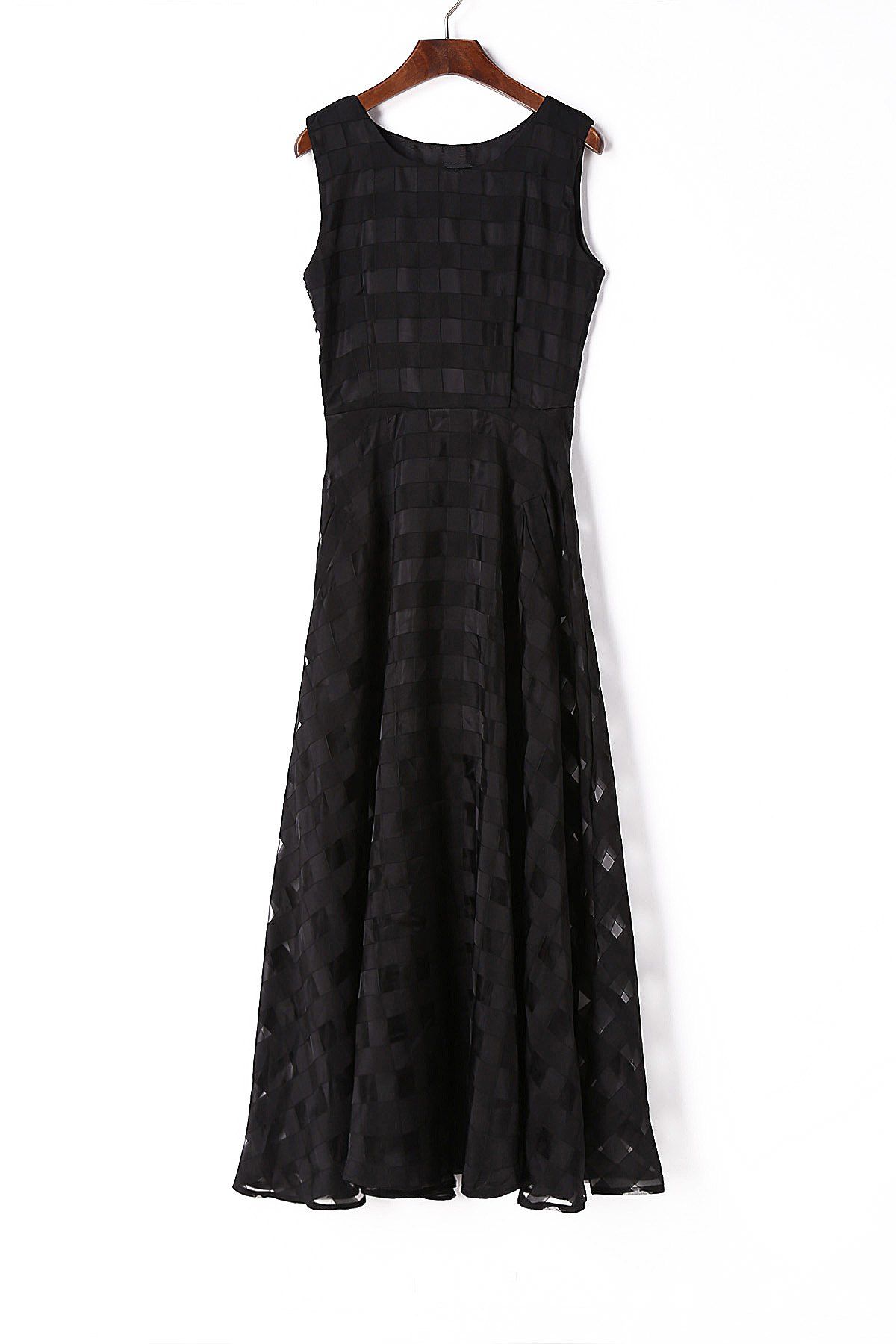 

Elegant Women's Round Collar Floor-Length Sleeveless Dress, Black