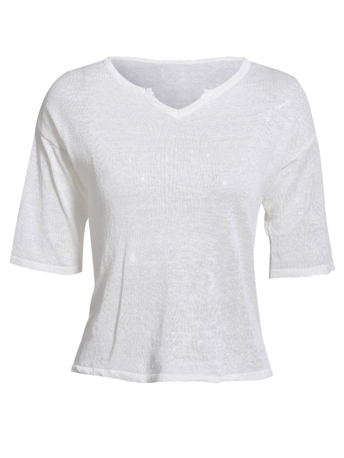 

Women's Casual Style Notch Collar Half Sleeve Solid Color T-Shirt, White