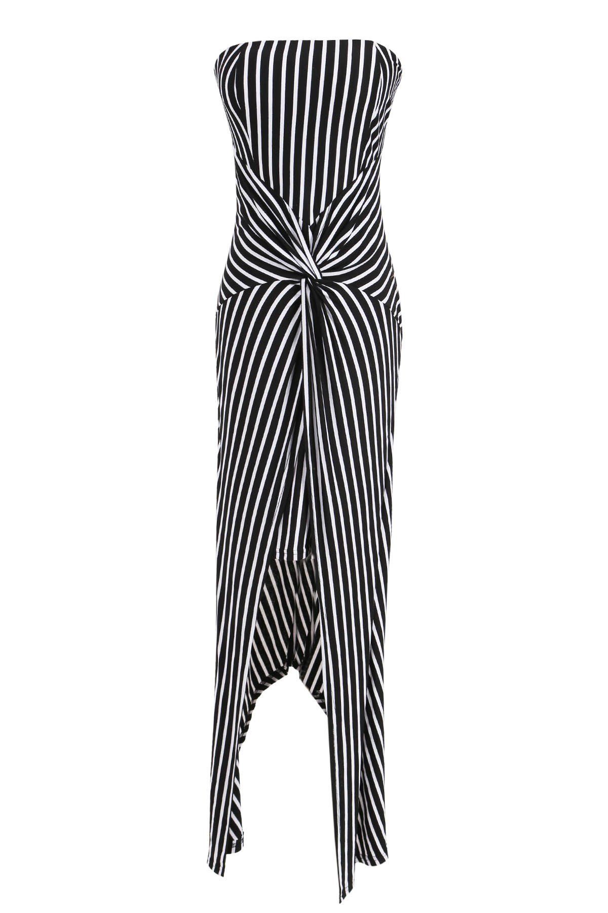 

Fashion Women's Strapless Stripe Dress, White and black